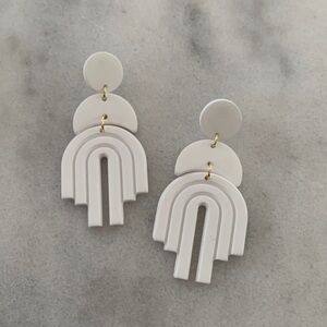 White Geometric Large Drop Earrings Brand New